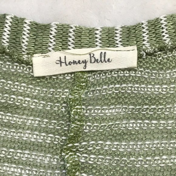 Honey Belle Women's Rayon Blend Green Striped V-Neck Relaxed Sweater Size Large - Picture 8 of 9